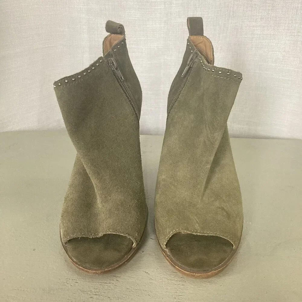 Lucky Brand Shoes Lotisha Booties Womens 8.5 Green Peep Toe Block Heel Leather - Picture 4 of 12